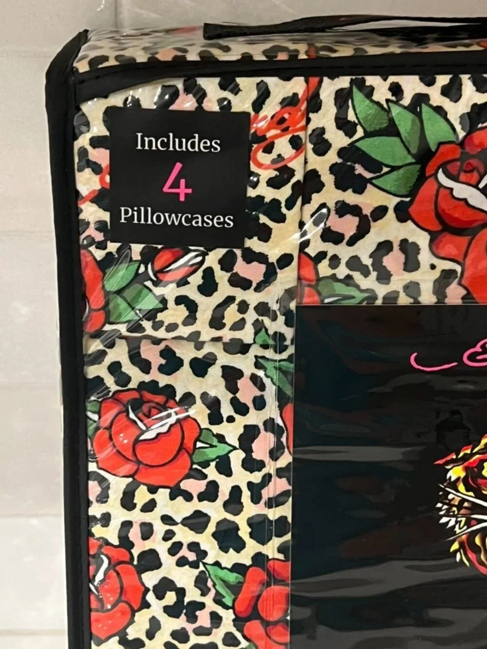 ED HARDY Queen Sheet Set 6pc New Flowers Roses Leopard Cheetah Tattoo Grunge Y2K